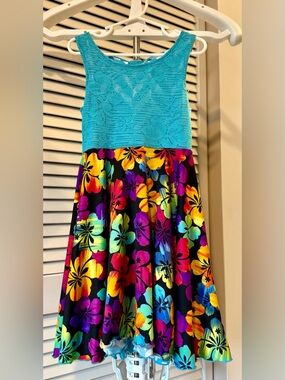 Turquoise Lace Bodice with Multicolor Floral & Teal and White Stripe Reversible